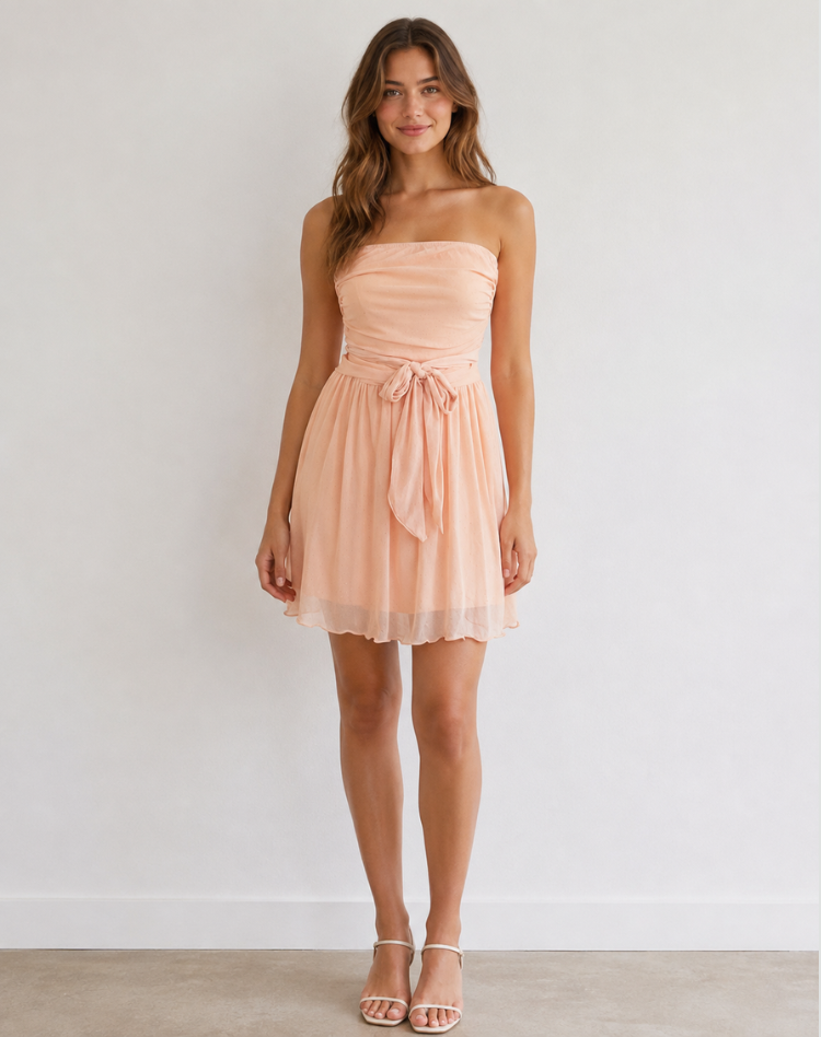 Strapless Glitter Mini Dress with Large Bow Cocktail Party for Ladies