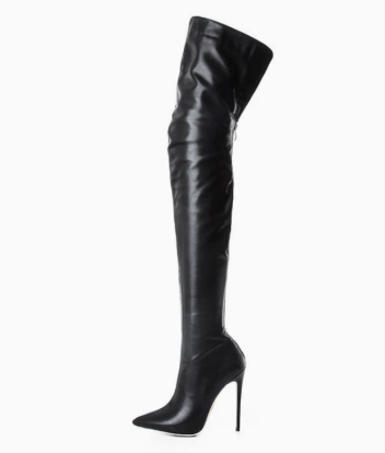 Stylish Black Knee-High Boots for Women with Zip and High Heel