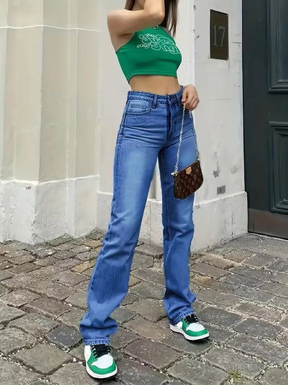 High-Waisted Straight Jeans