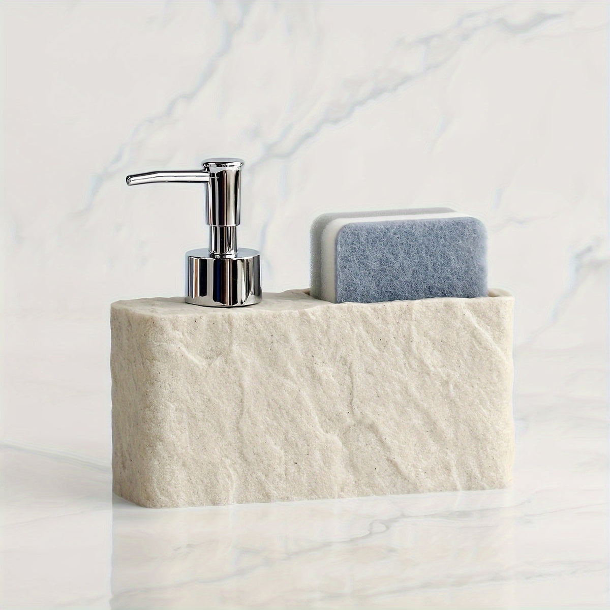 Kitchen soap dispenser with sponge holder made of natural stone – Stylish and practical