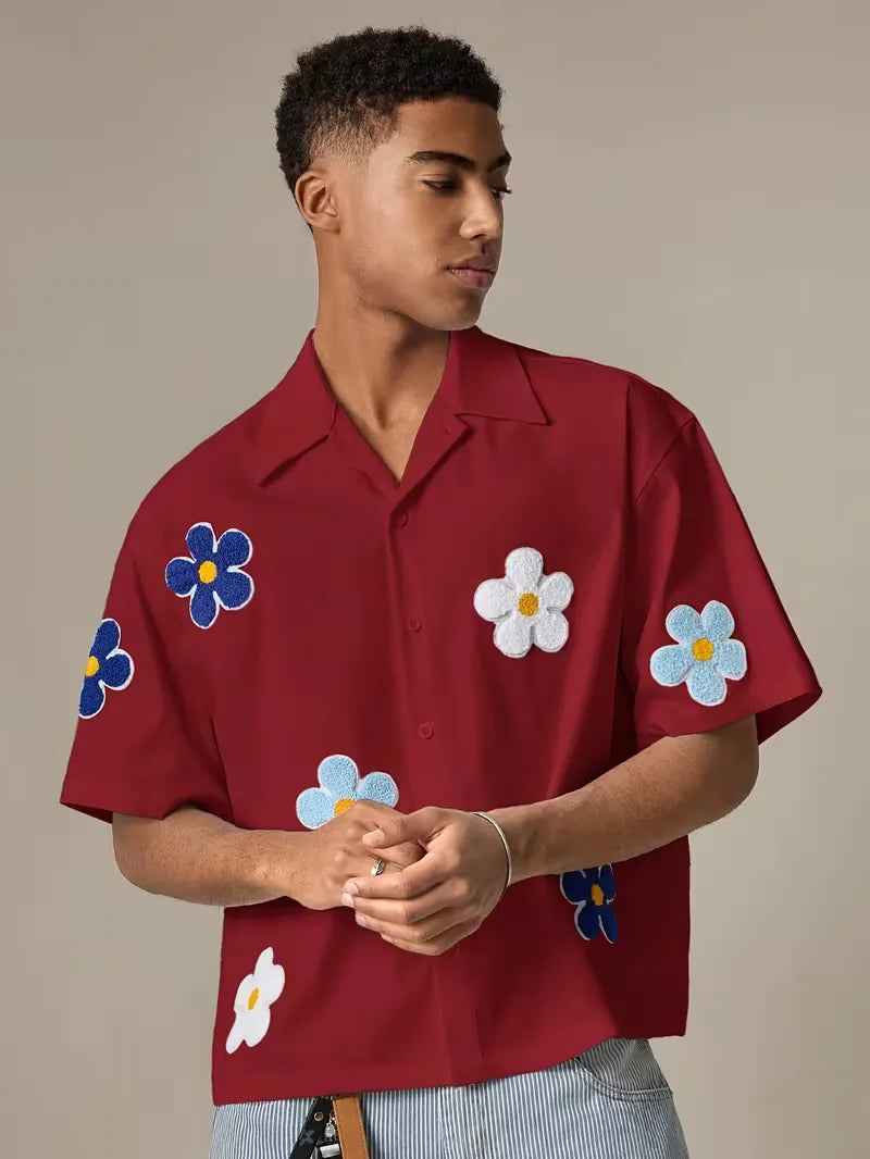 Chemise à manches courtes avec fleurs