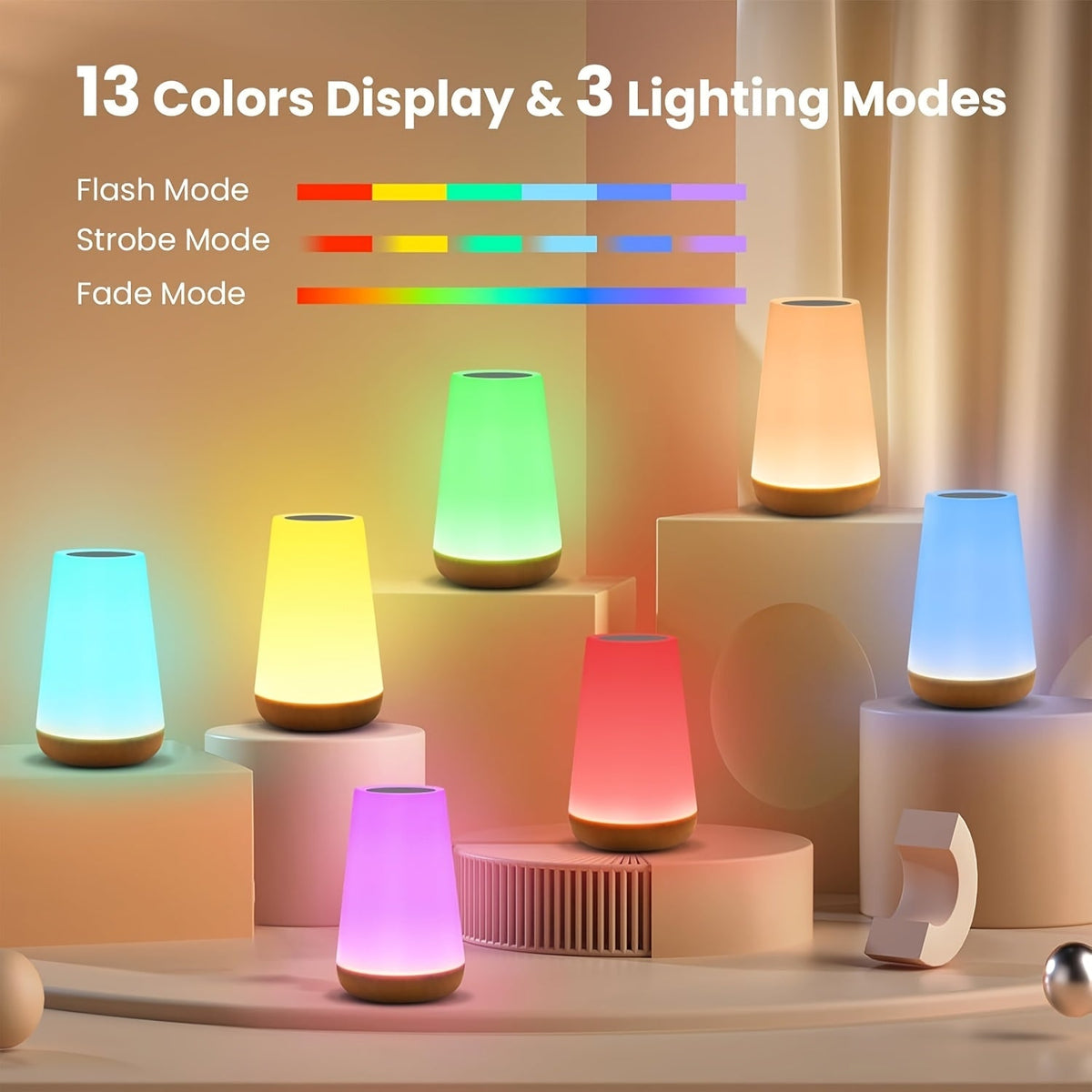 Lampada touch dimmerabile con 13 colori RGB – Ideale per la camera da letto, come lampada da comodino e luce notturna