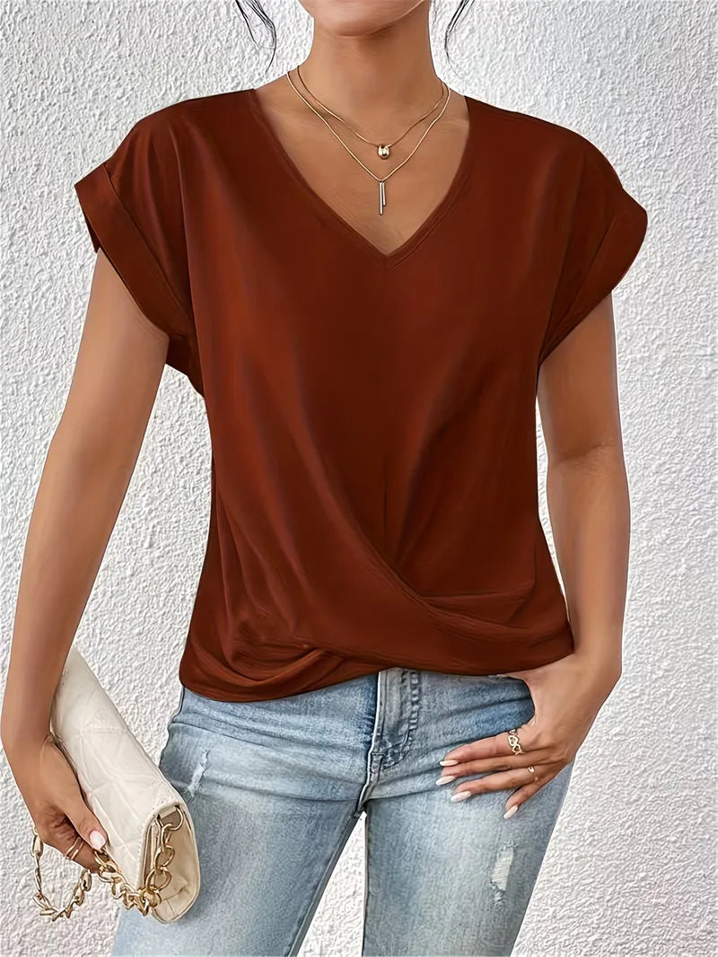T-shirt col en V avec devant drapé