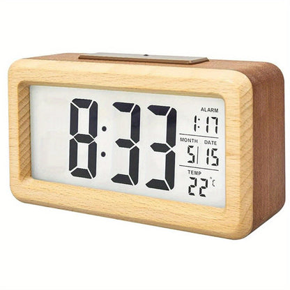 Wooden Digital Alarm Clock – LED Display with Temperature and Date