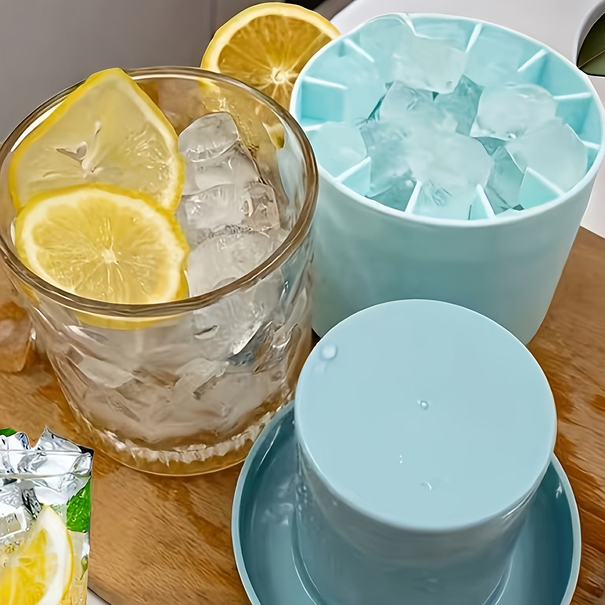 Silicone Cylindrical Ice Tray with Removable Ice Bin for Cold Drinks