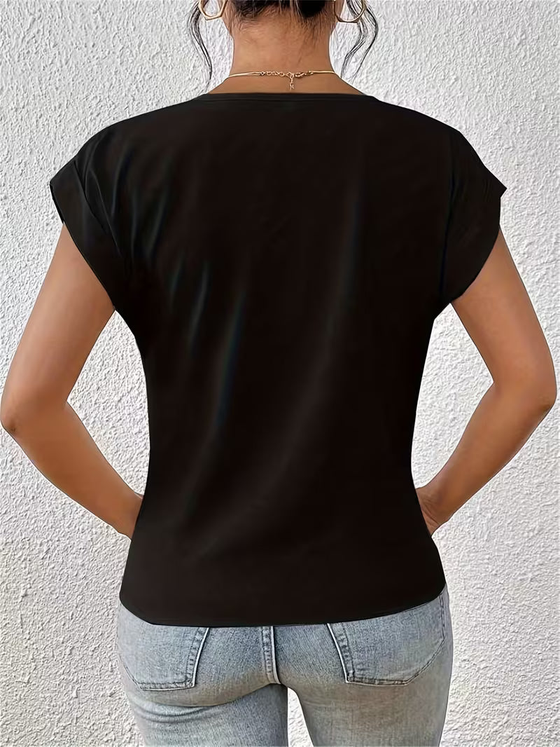 Breathable Elegant Ladies Top with V Neck and Twisted Detail