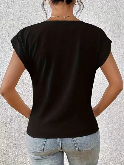 T-shirt col en V avec devant drapé