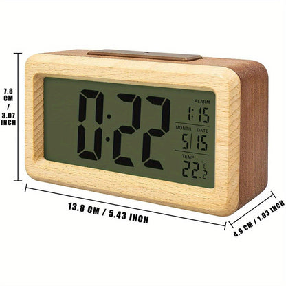 Wooden Digital Alarm Clock – LED Display with Temperature and Date