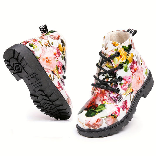 Botas de nieve con estampado de flores y forro polar, zapatos con cordones para niñas - Anji