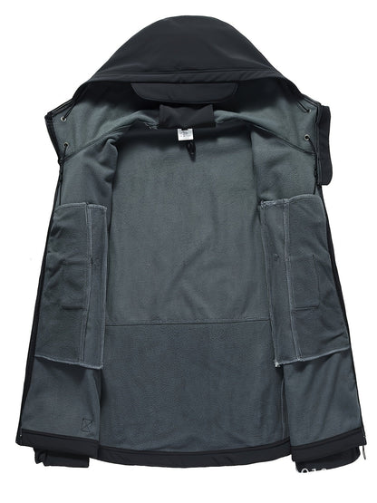 Chaqueta softshell para hombre para actividades al aire libre, con capucha y forro cálido cortavientos