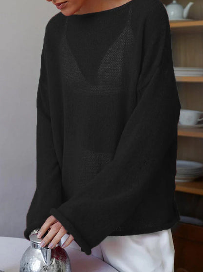 Ladies' Airy Fine Knit Jumper with Wide Sleeves
