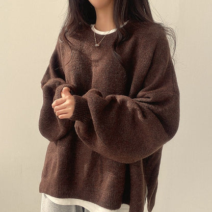 Ladies' Cosy Oversized Sweater with Balloon Sleeves and Slits
