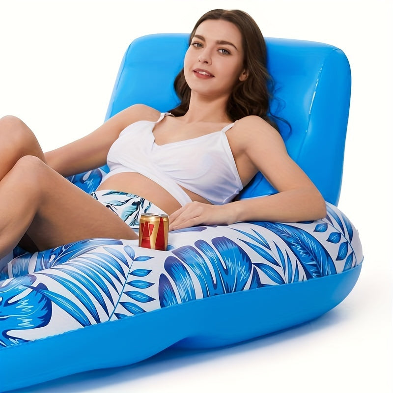 Inflatable Pool Lounge with Backrest and Cup Holders for Relaxing Floats