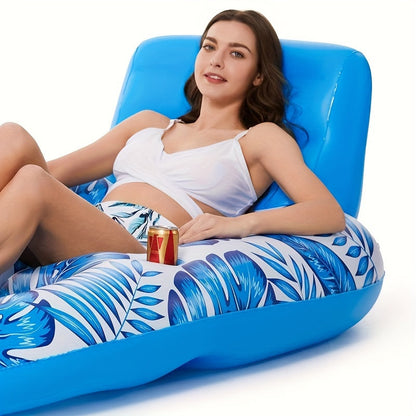 Inflatable Pool Lounge with Backrest and Cup Holders for Relaxing Floats