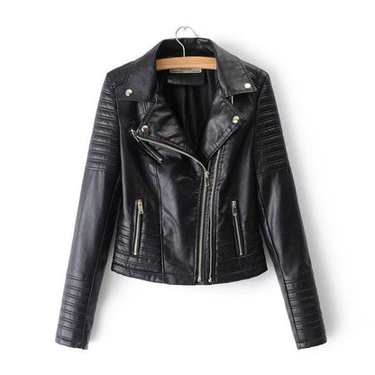 Black Leather Women's Jacket with Zip Pockets