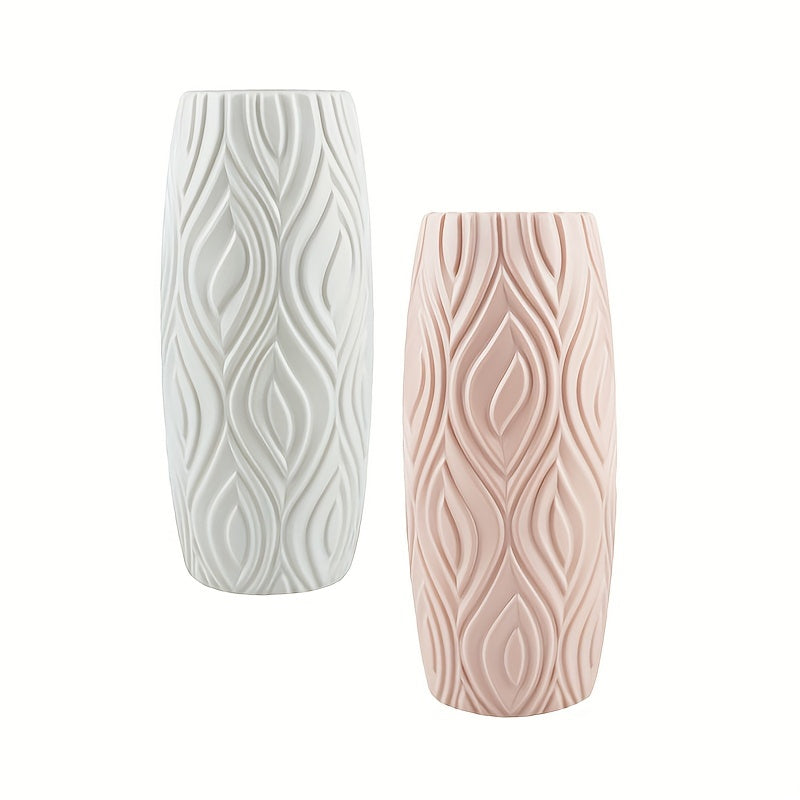 Decorative Plastic Vase with Geometric Relief – Modern and Unbreakable