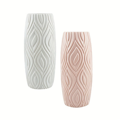 Decorative Plastic Vase with Geometric Relief – Modern and Unbreakable
