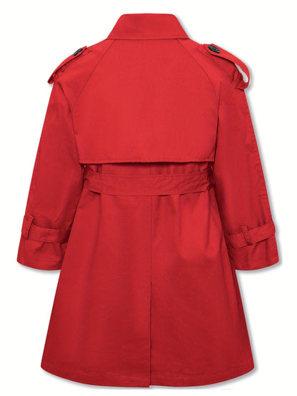 Girls' trench coat with classic button closure and collar tunic jacket with belt - Hanie