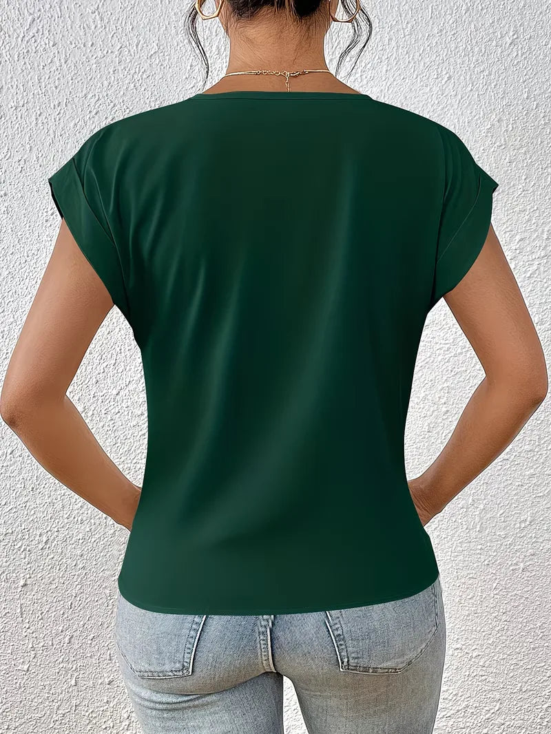 T-shirt col en V avec devant drapé