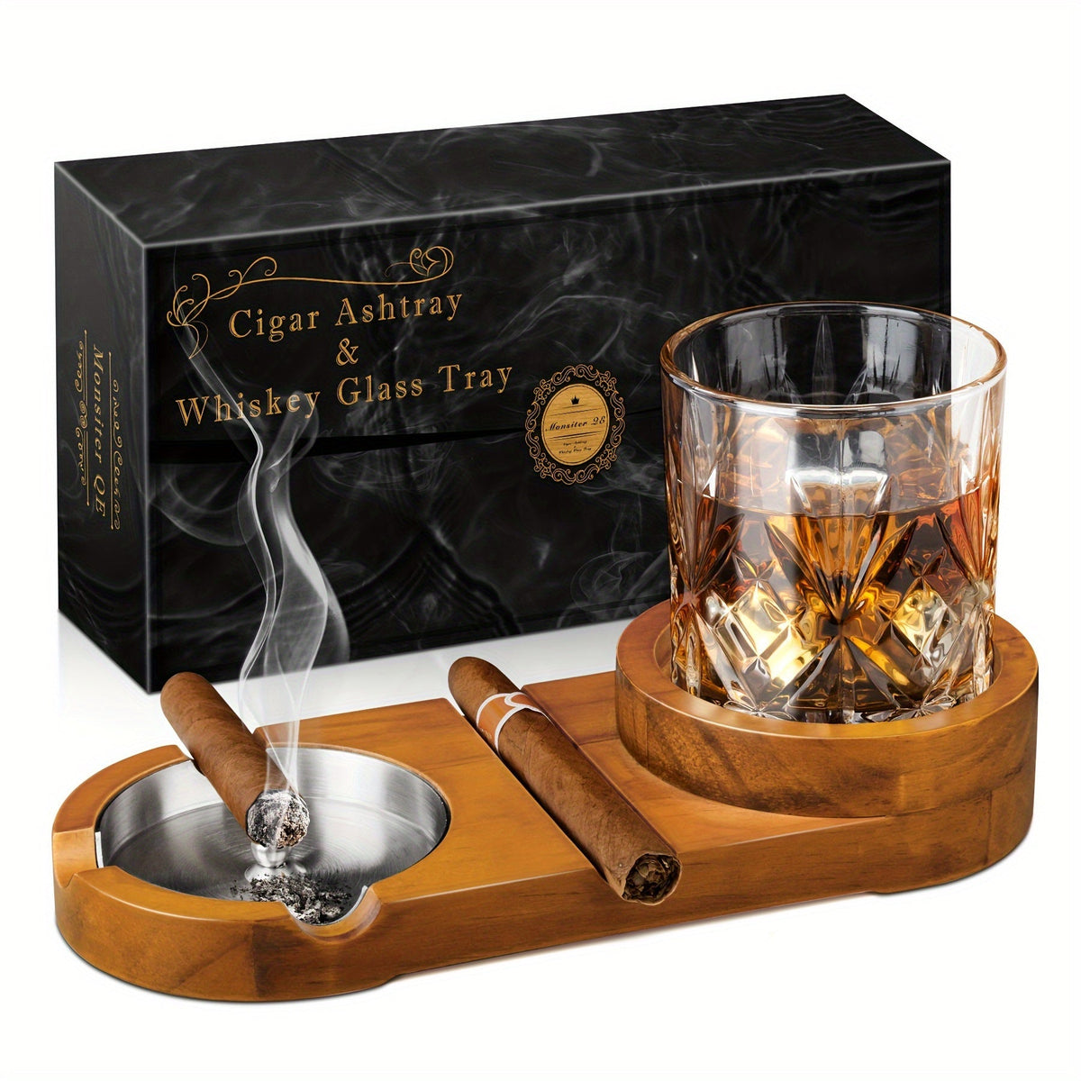Creatieve sigarenasbak en whiskyglaasjesplateau - Het perfecte Vaderdag- of relatiegeschenk