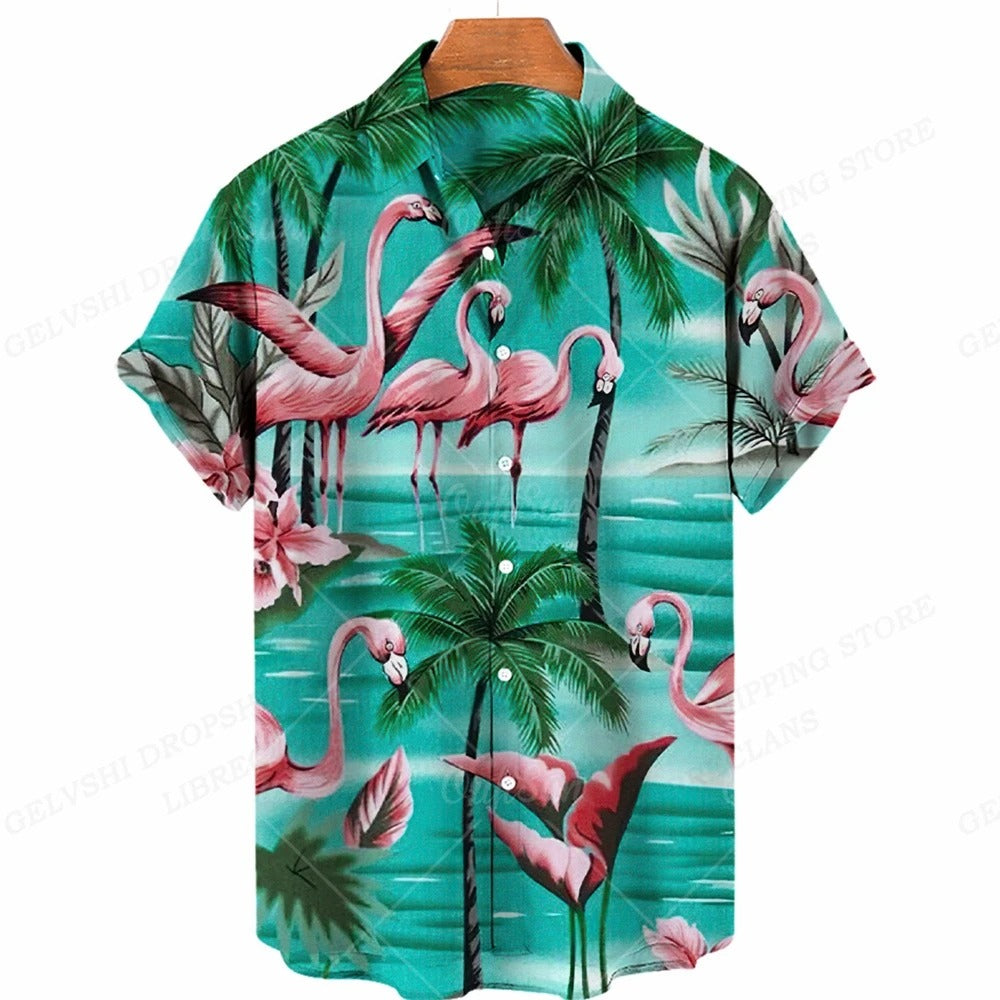 Nico - 3D Flamingo Printed Hawaiian Shirt for Men