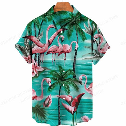 Nico - 3D Flamingo Printed Hawaiian Shirt for Men