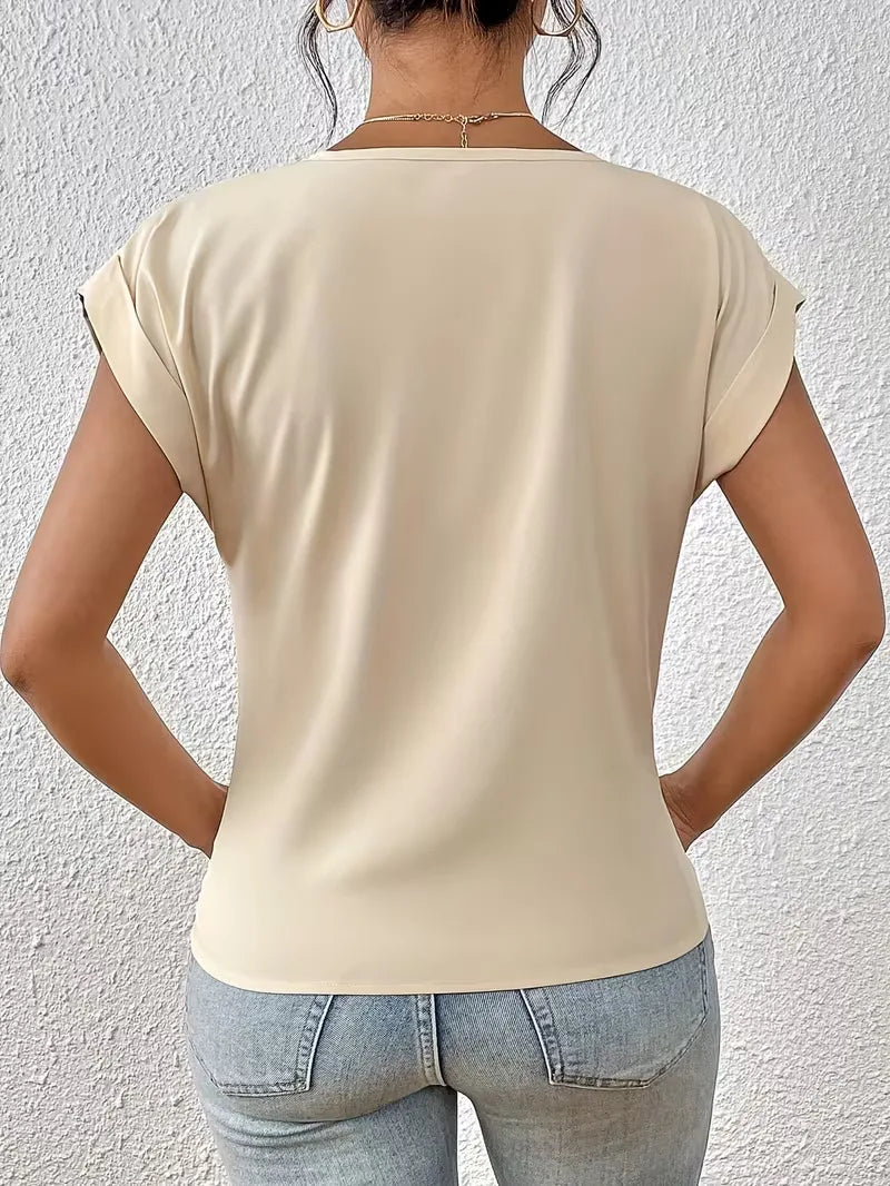T-shirt col en V avec devant drapé