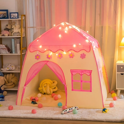 Tenda de princesa com flores para crianças – Com iluminação de estrelas e acessórios de brinquedo