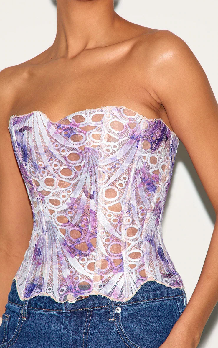 Lace Corset Top with Strapless Fit for Women