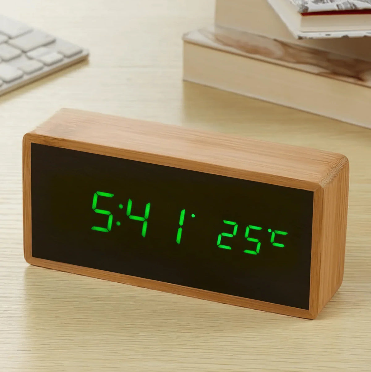 EcoTime - Bamboo LED Alarm Clock - Temperature Display - Sustainable Design