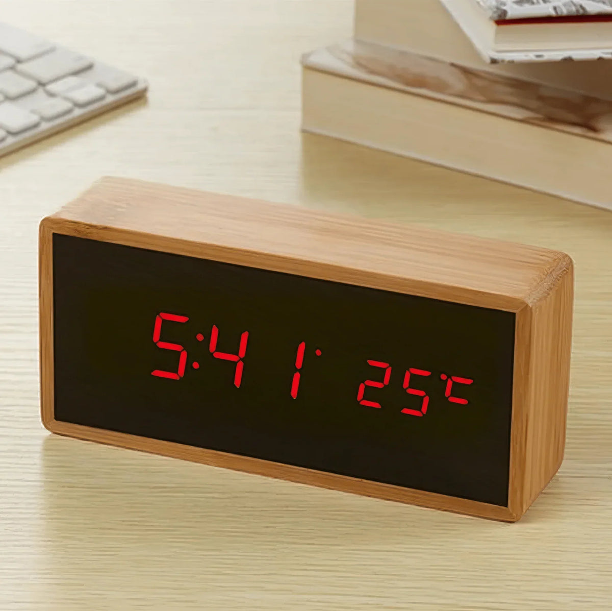 EcoTime - Bamboo LED Alarm Clock - Temperature Display - Sustainable Design