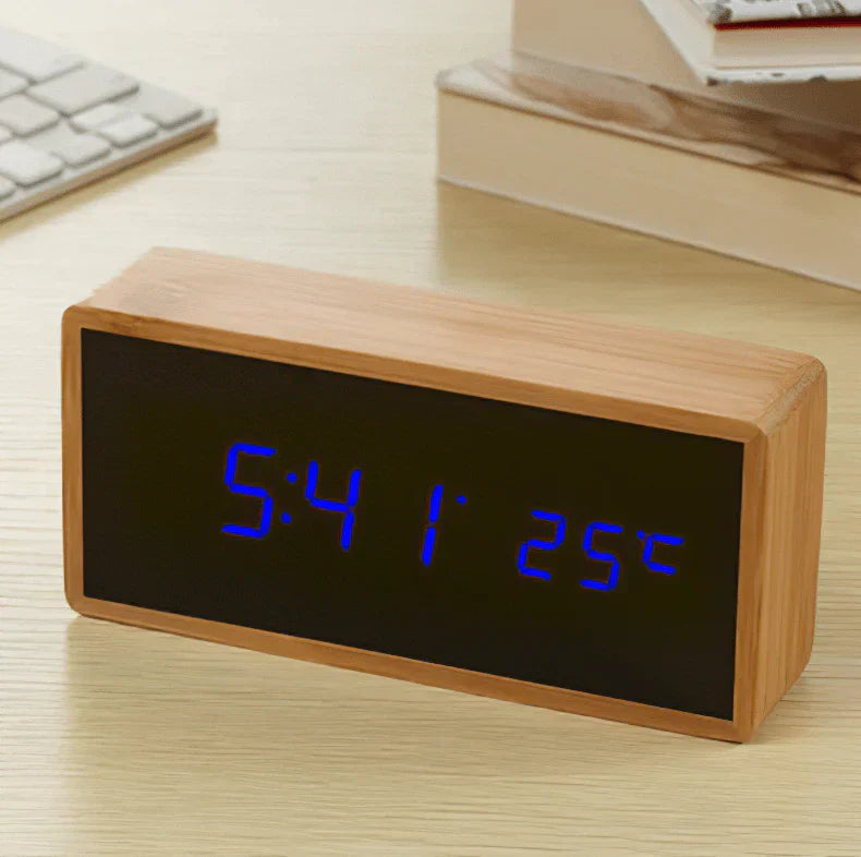 EcoTime - LED-Wecker aus Bambus - Temperaturanzeige - Nachhaltiges Design