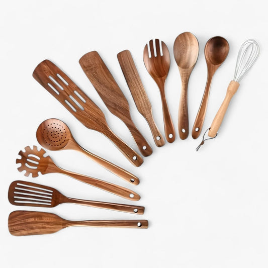 Set de cocina de madera resistente al calor de 11 piezas