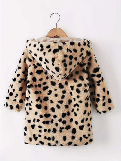 Stylová silná plyšová fleecová bunda s leopardím vzorem pro dívky – Savana