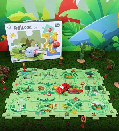 Pista de puzle educativa | Juego de coches