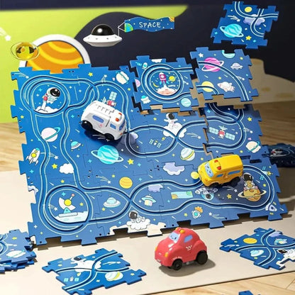 Pista de puzle educativa | Juego de coches
