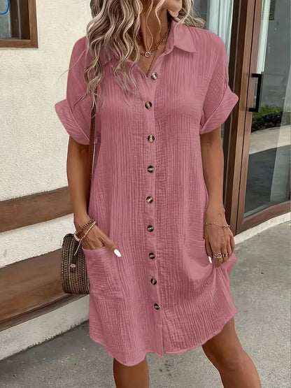 Robe chemise avec col en V et manches courtes