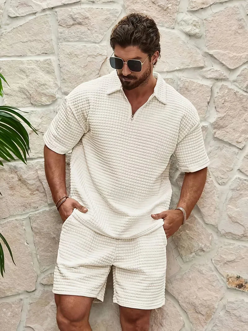 Ensemble avec col en V et texture
