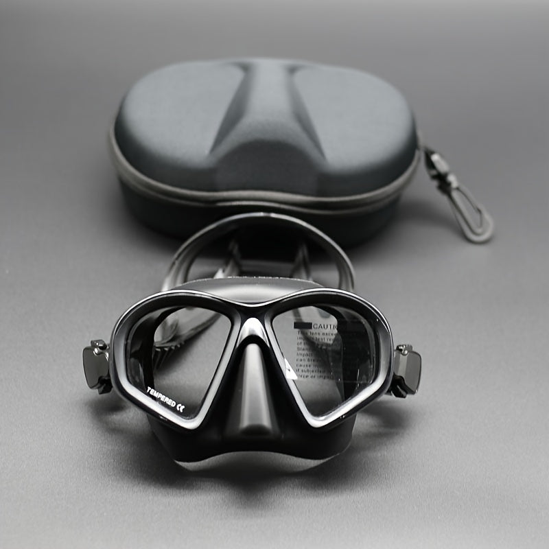 Tauchermaske aus gehärtetem Glas mit Aufbewahrungsbox - Tauchbrille mit Antibeschlagbeschichtung und Kamerahalterung