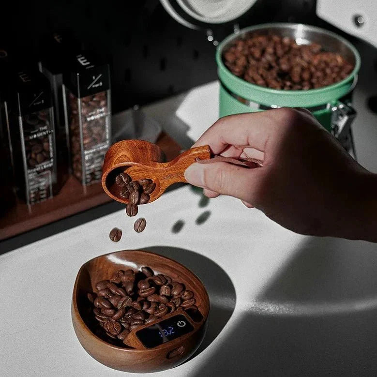 Bilancia elettronica da caffè in legno - Precisa - Resistente - Elegante design a foglia