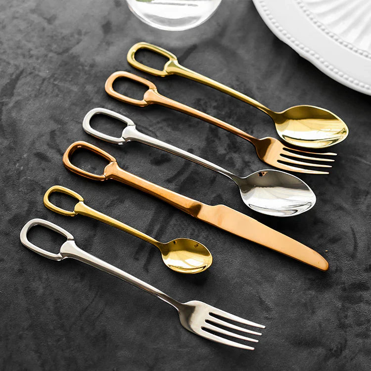 Set de couverts Ringlet élégant - Acier inoxydable 18/10 - Manche stylé en forme d’anneau