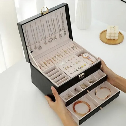 Luxusný viacvrstvový organizér na šperky – kompaktná úložná skrinka so zásuvkami a zámkom