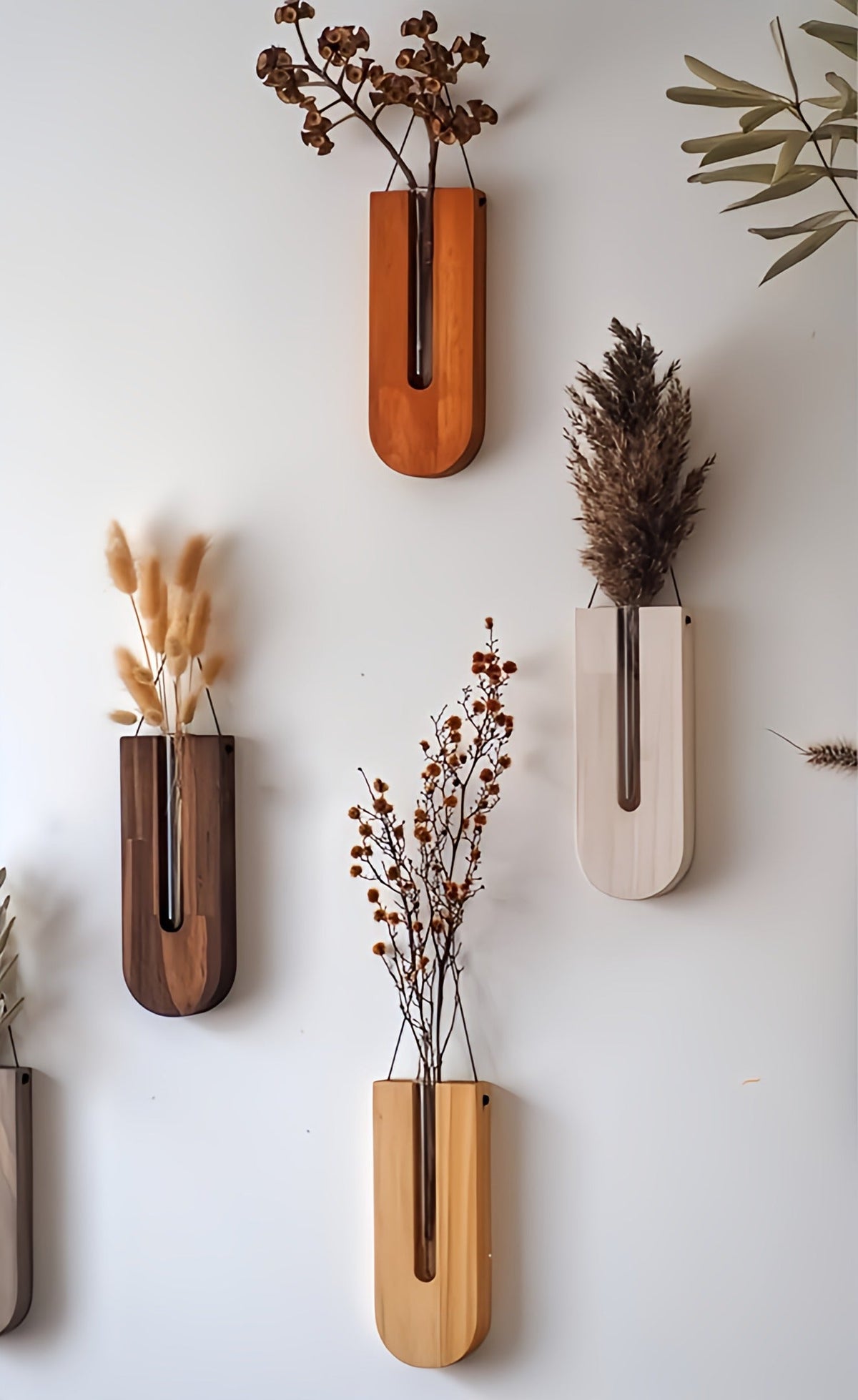 Set di portavasi da parete in legno per piante da interno, dal design minimalista e naturale