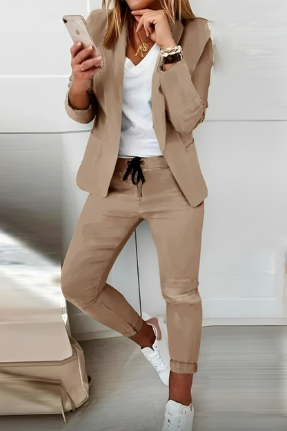 Ladies' Two-Piece Blazer and Trouser Set with Drawstring