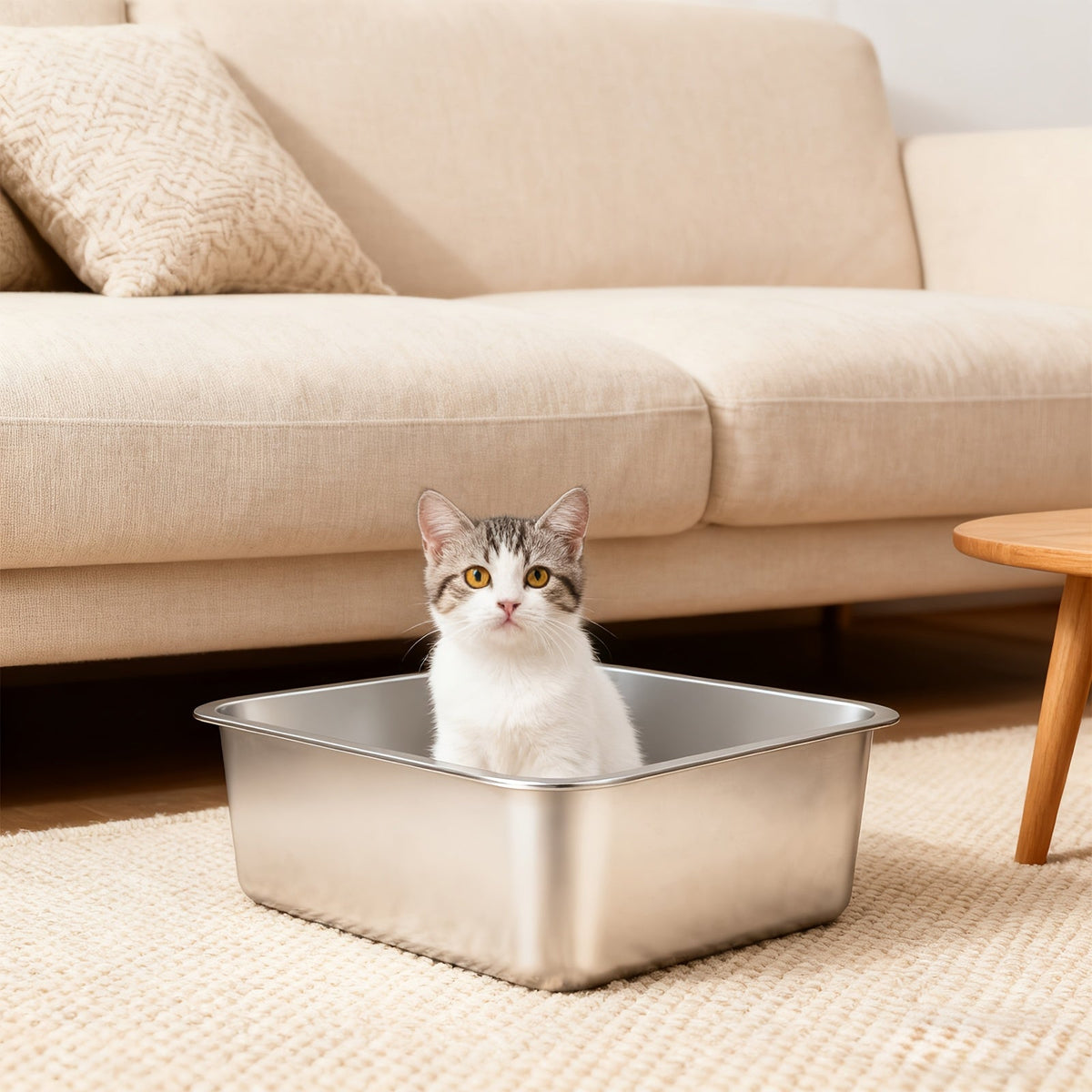 Extra Large Stainless Steel Cat Litter Tray with Low Entry – Durable and Hygienic Design
