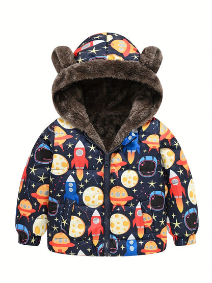 Toddler Boys Girls Cartoon Print Zip Jacket with Bear Ears - Jamil