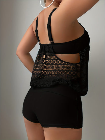 Tankini de damă cu model din dantelă și croială elastică și confortabilă