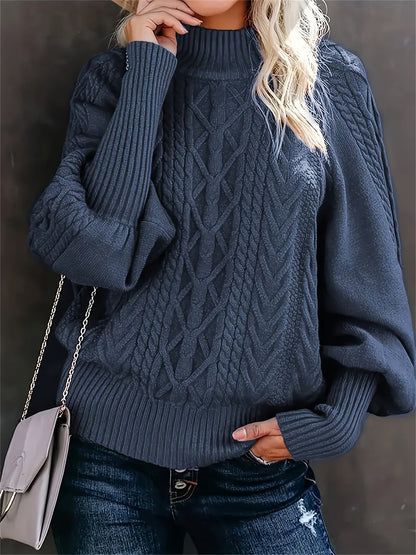 Pullover elegante da donna in maglia con collo alto – comodo