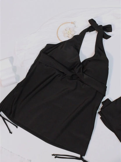 Elegante set tankini da donna con scollo all'americana e pantaloncini con spacchi
