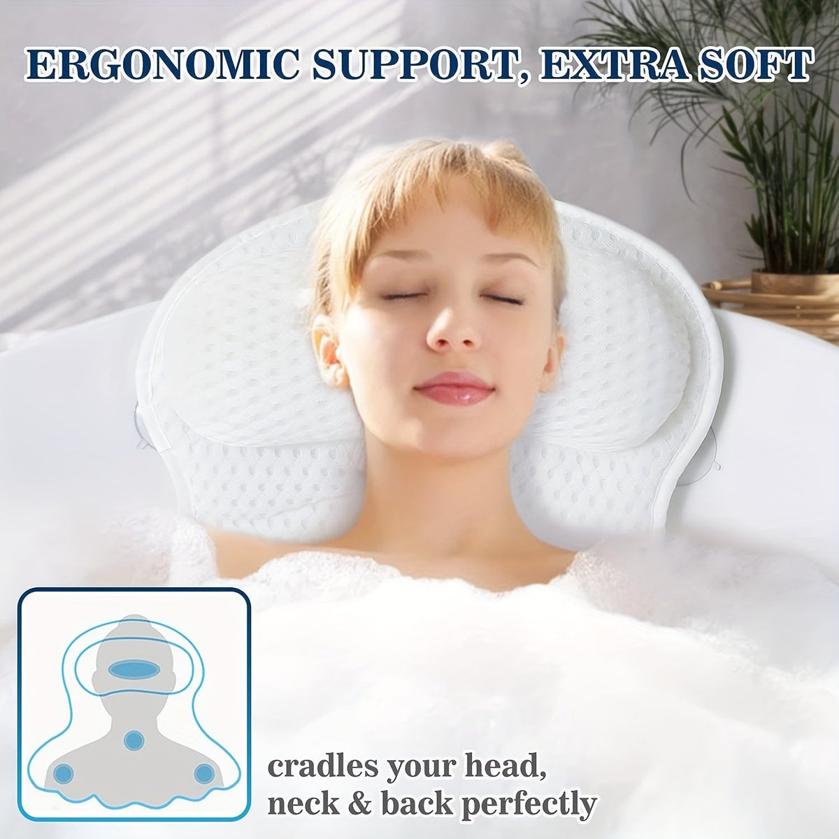 LuxieSpa 4D Luxe Bath Cushion - Breathable Cushion with Neck and Back Support for a Relaxing Bath